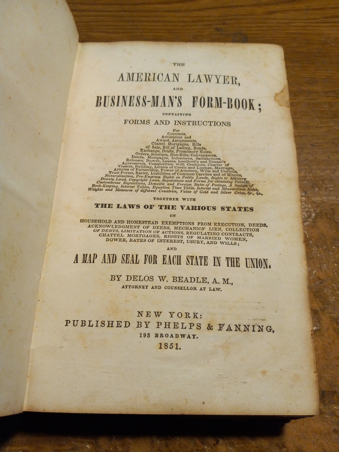 1851 First Ed. American Lawyer Business Man’s Form Book Map of each state