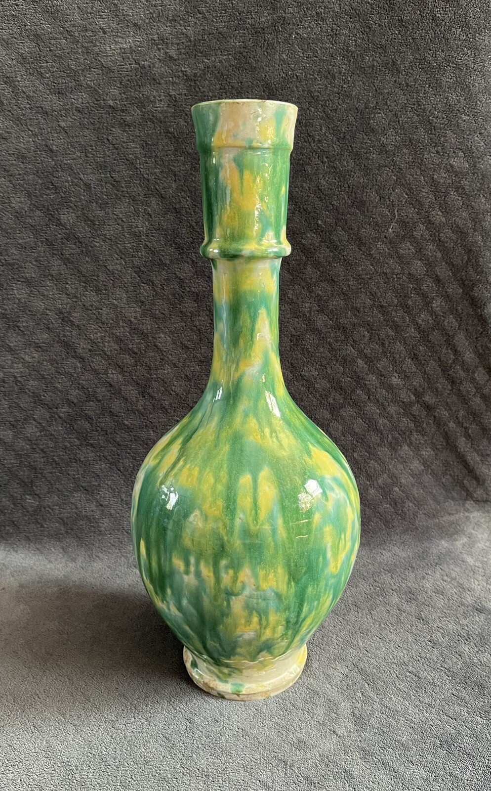 RARE Antique Middle Eastern Drip Splash Glazed Earthenware Bottle Form Vase