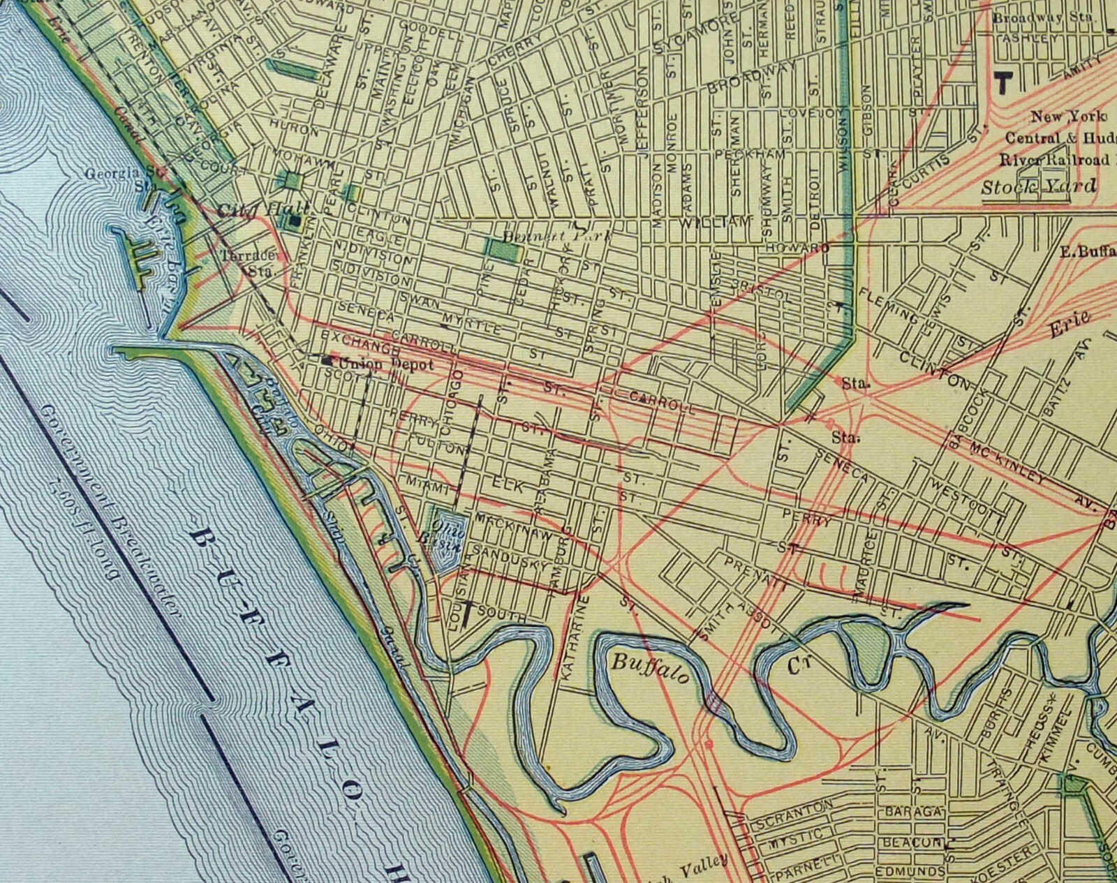Buffalo, NY – Original 1907 Dated City Map by Dodd Mead & Company. Antique