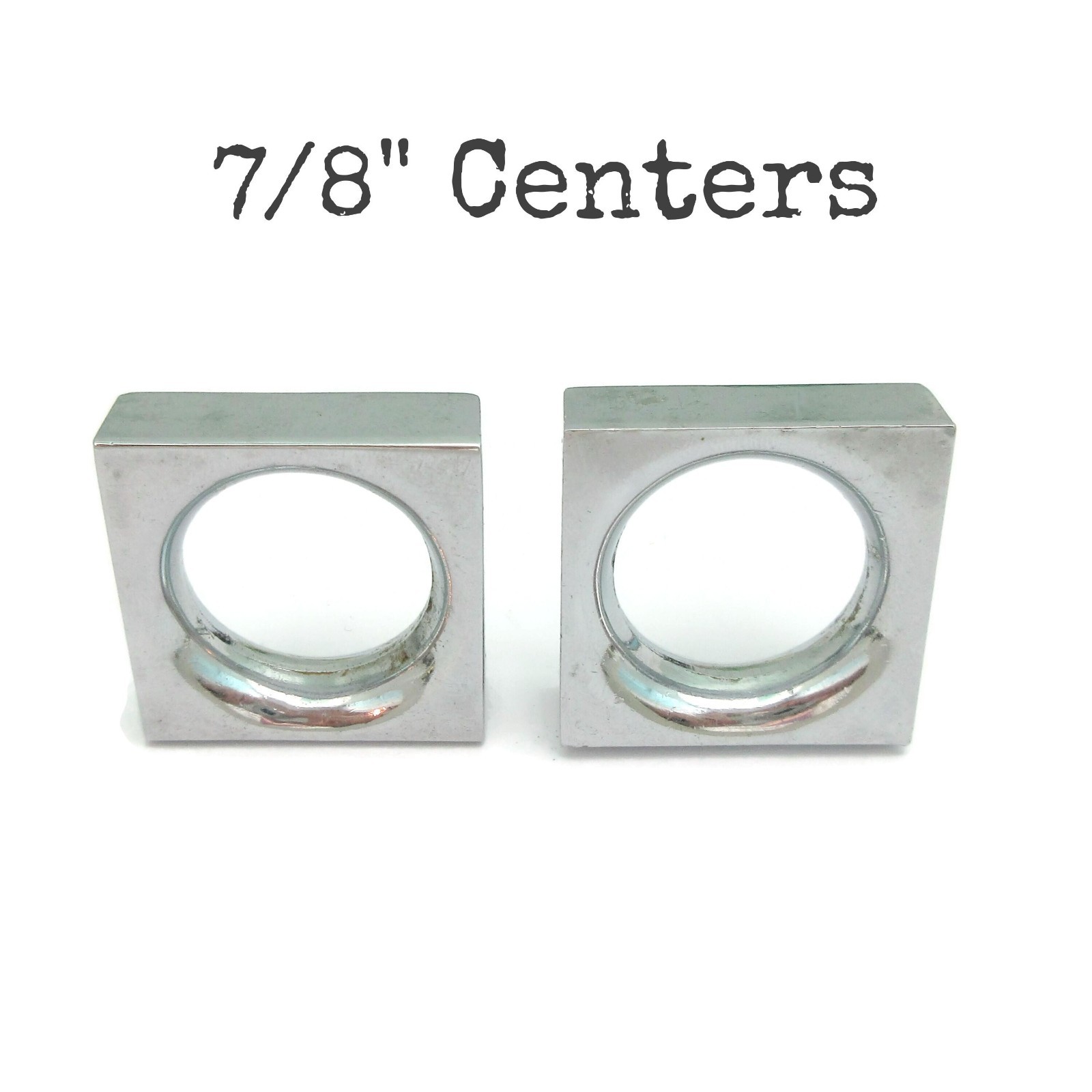 2 Vintage Drawer Pulls 7/8″ centers Chrome Rectangle Circle Cut Out Handles L30a