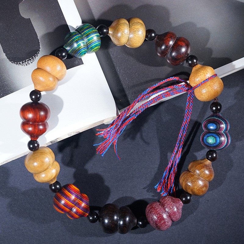 Seven Treasure Gourd Bead Bracelet Wooden Prayer Beads Fulu Charm Unisex