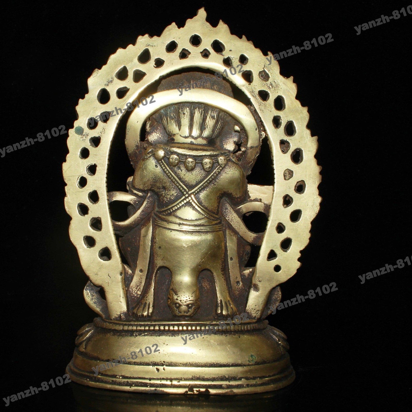 Lord Mahakala Statue, Solid Copper Casting with Halo Mandorla 6.69”