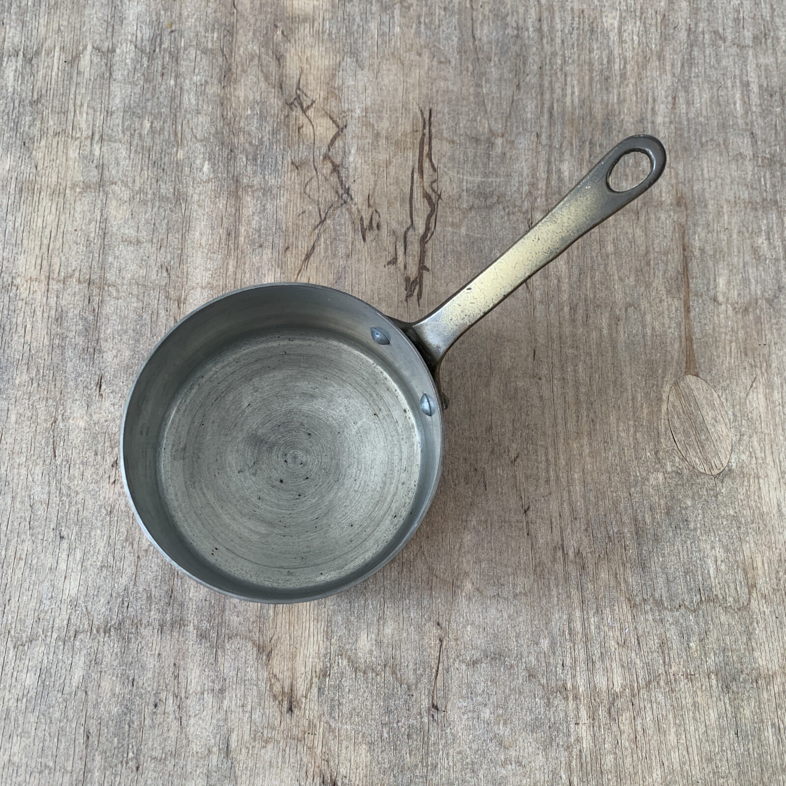 Antique Vintage Copper & Brass Handled Tin Lined Small Lidded Pan Cookware Decor