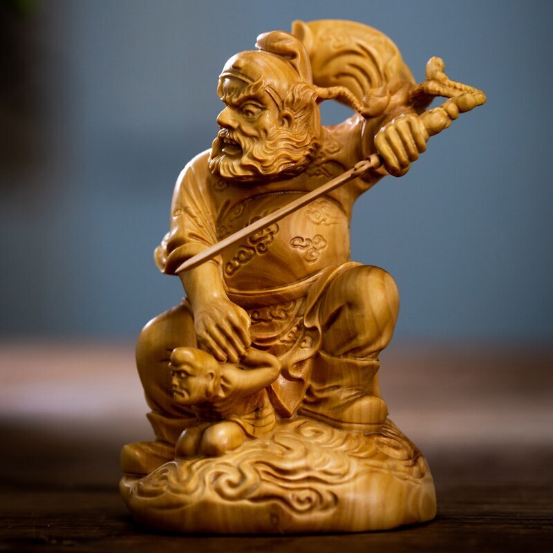 10cm ZhongKui Wood Sculpture Figure of Buddha Boxwood Statue Household Decor