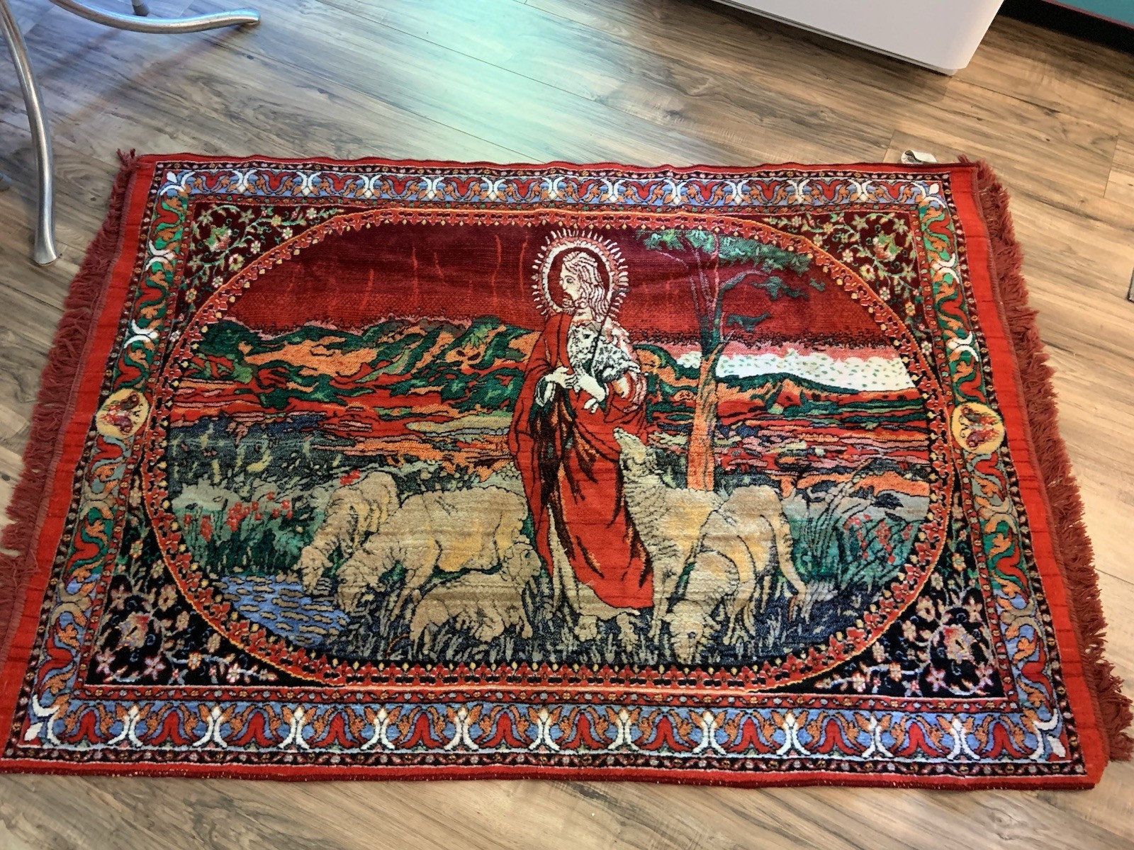 Vtg The Lord Is My Shepherd Wall Rug Religious Tapestry 46″ x 70” See Tag Origin