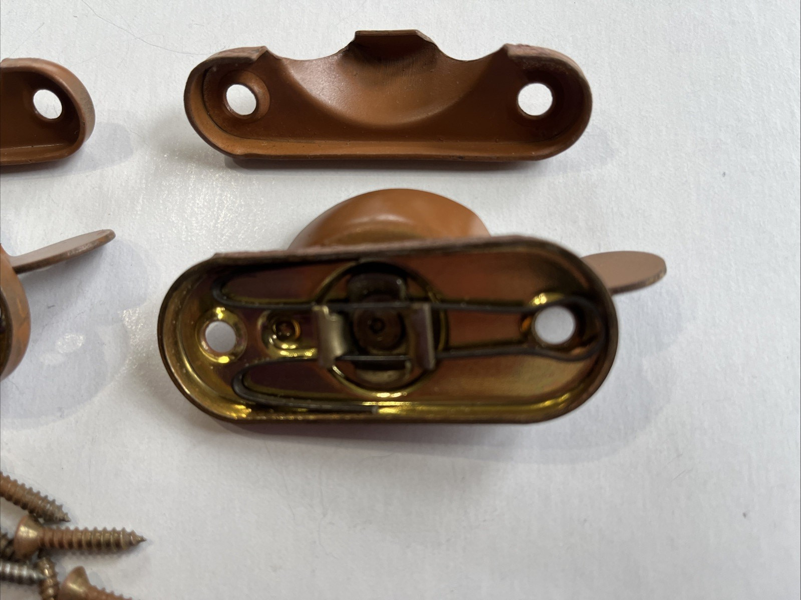 2 Vintage Window Sash Locks w Keepers & Screws Light Brown Color