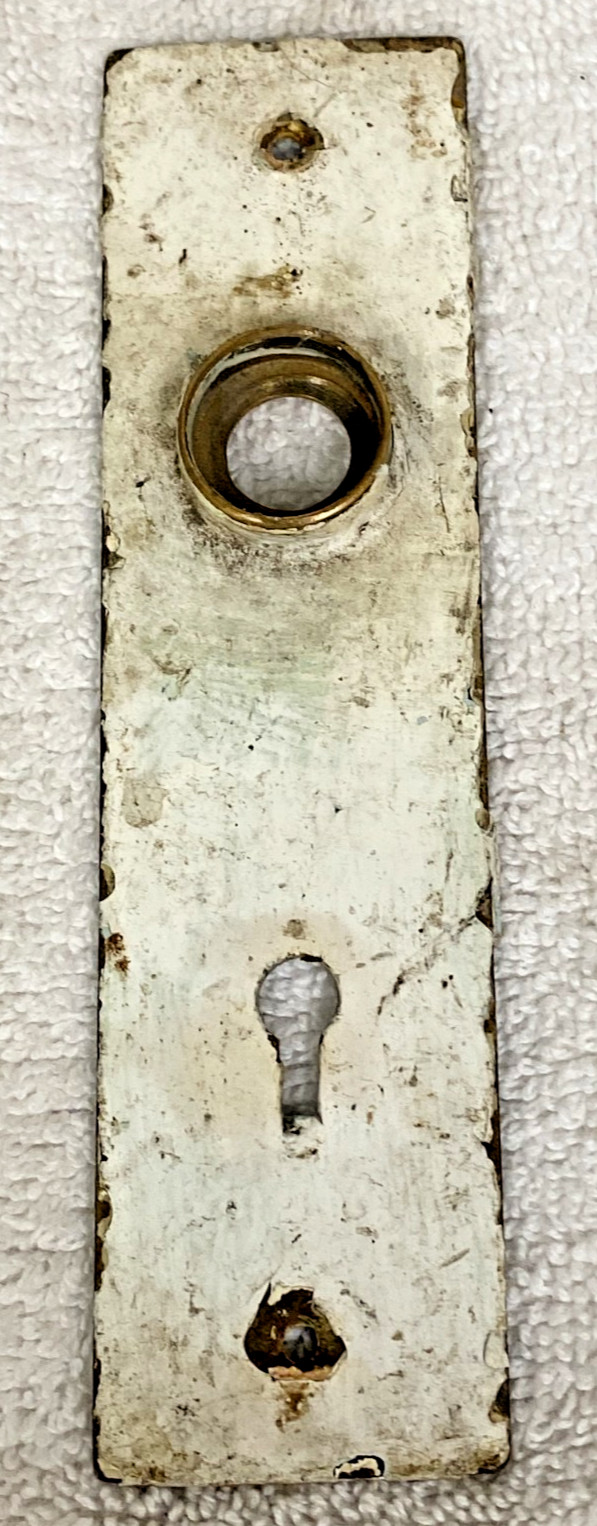 Antique Rustic Primitive Painted White Brass Escutcheon Doorknob Back Plate