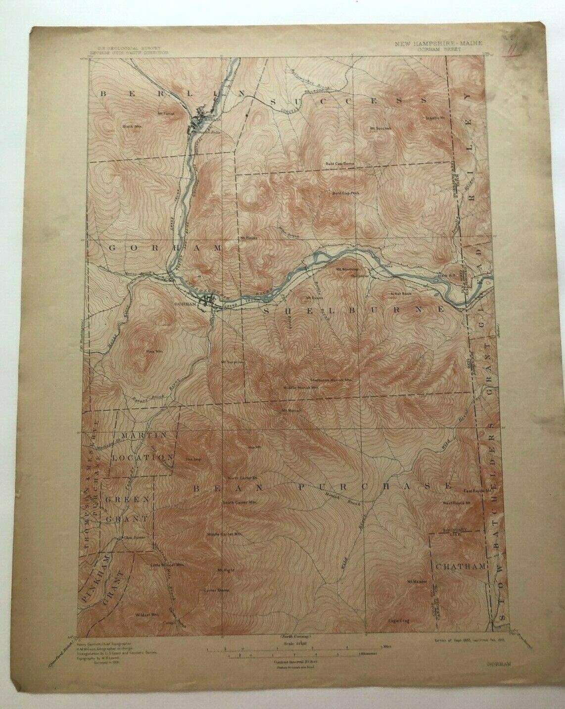 1915 Geological Survey Topographic Map NH Gorham Berlin & Shelburne