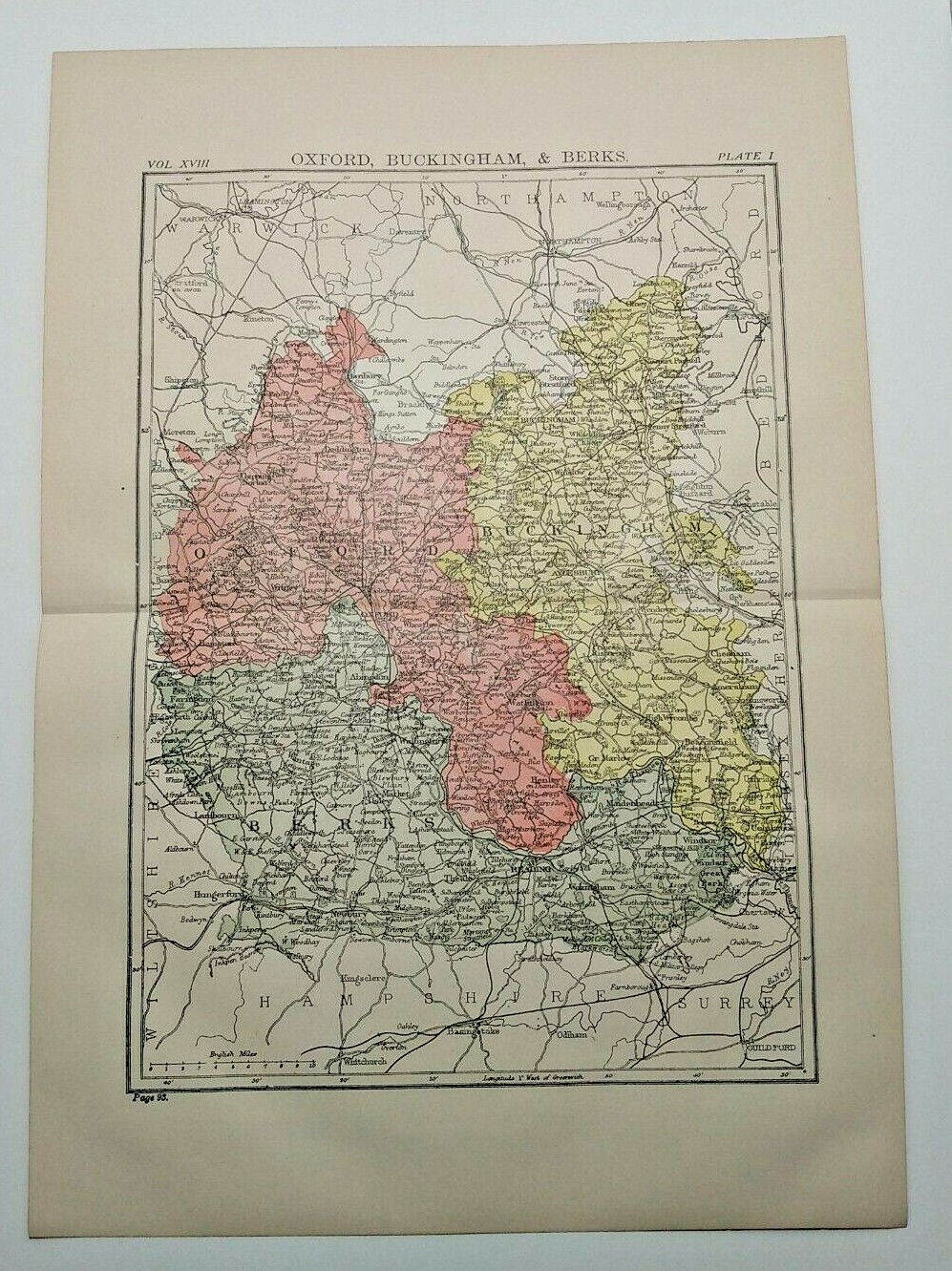 Vintage 1894 OXFORD Berks England Atlas Map Antique Encyclopedia Britannica
