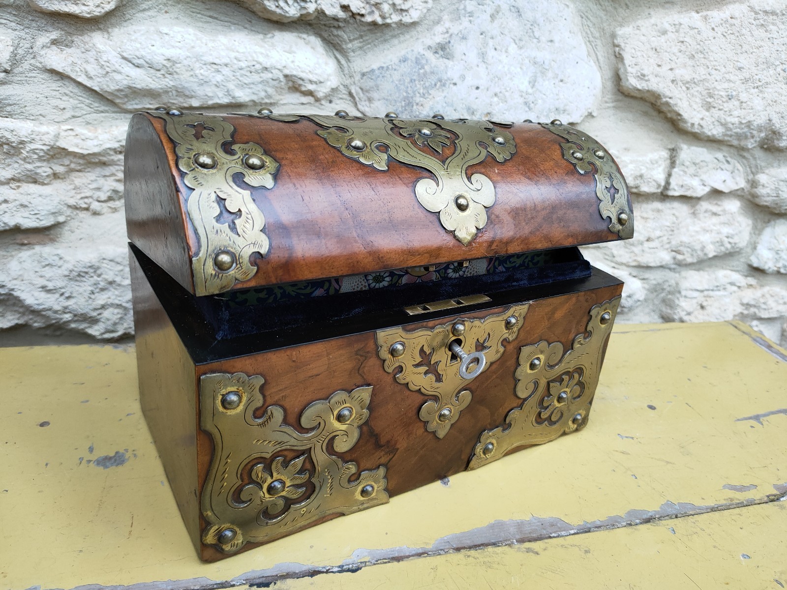 Antique Victorian Walnut & Brass Tabletop Stationery Box Cabinet / Letter Rack