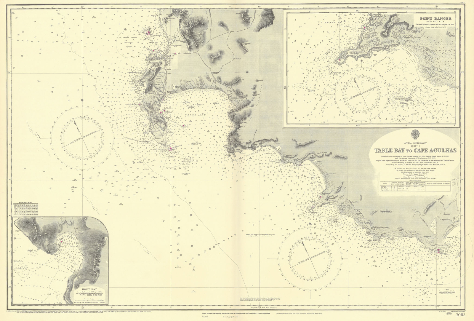 Cape Town Hout Table Bay Pt Danger South Africa ADMIRALTY chart 1867 (1954) map