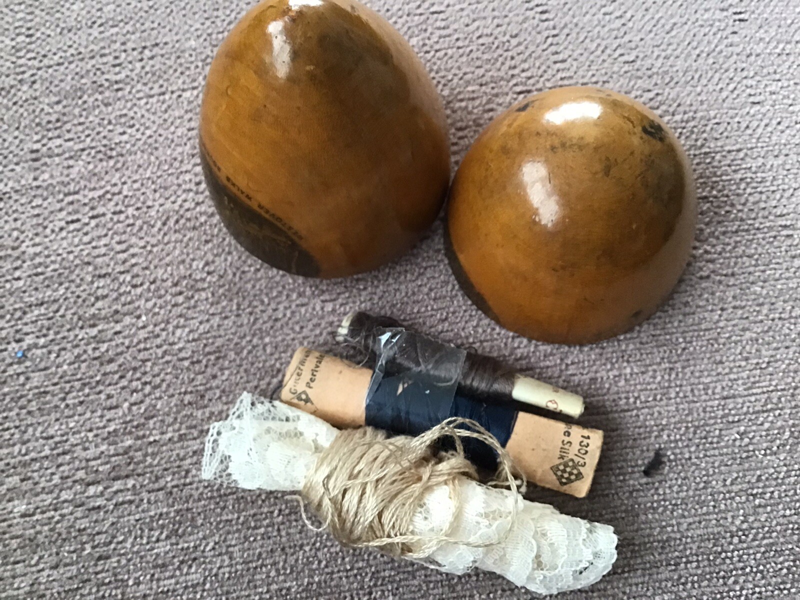 Mauchline Transfer Ware Egg Shaped Cottons Holder.BOURNEMOUTH.3”.