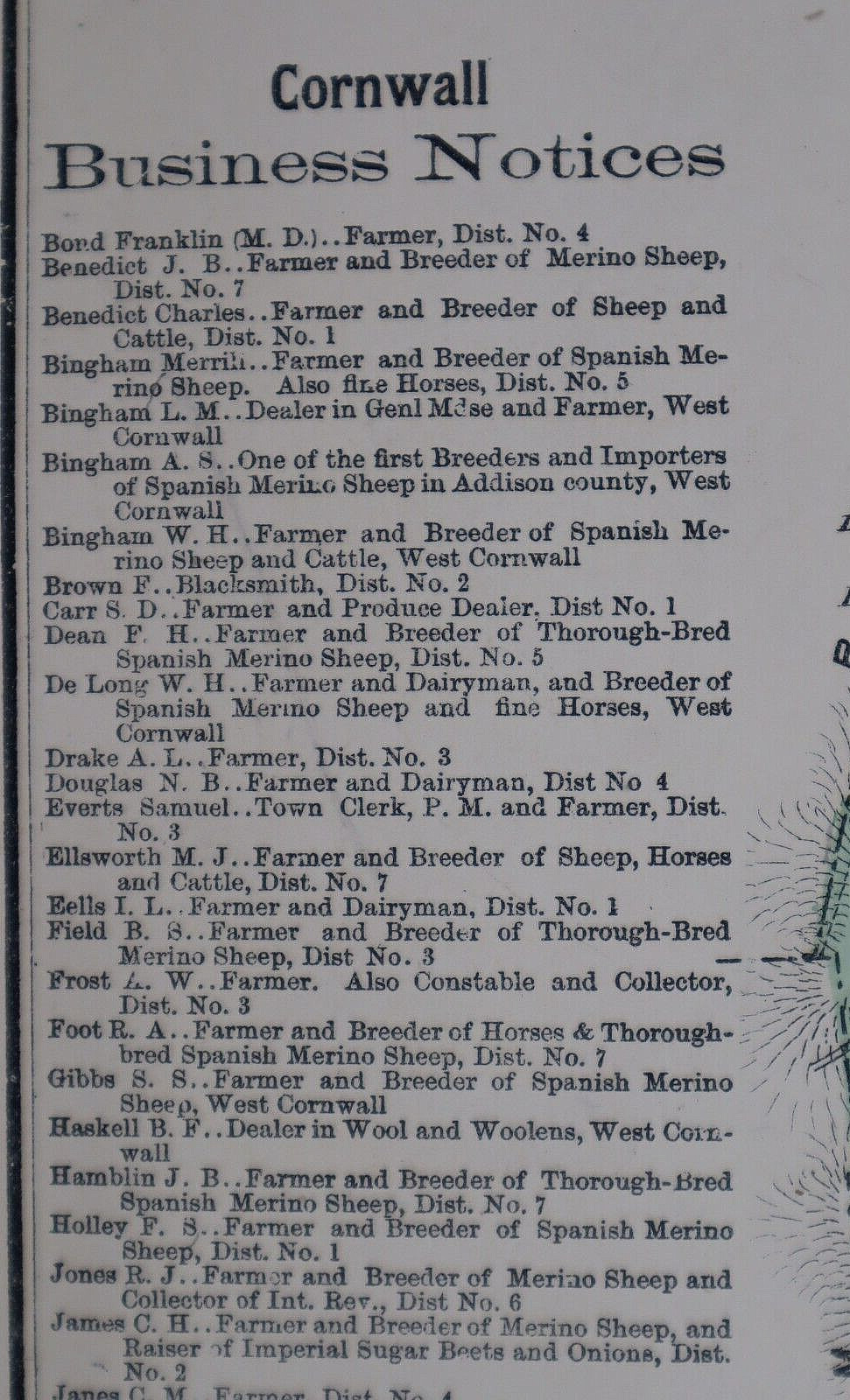 1871 Plat Map ~ CORNWALL Township, ADDISON Co., VERMONT ~ Free S&H