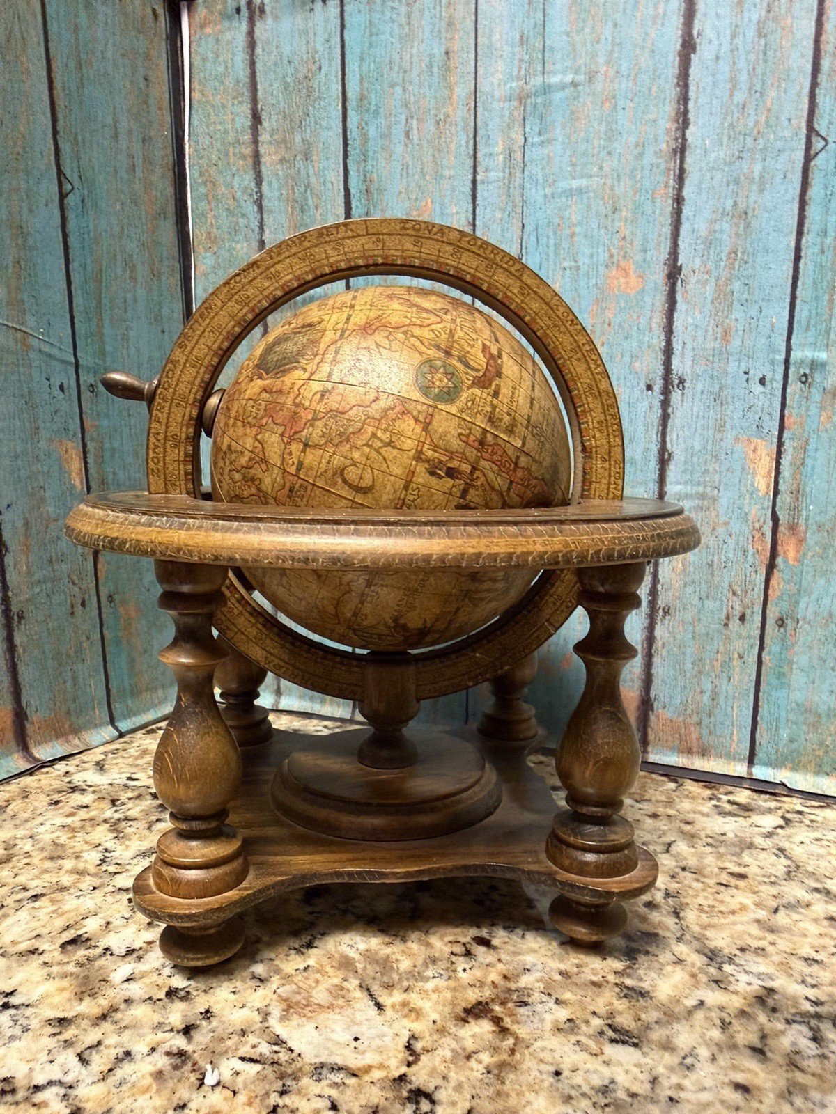 Old World Zodiac Italian Wooden Table Top Globe Made in Italy 10″