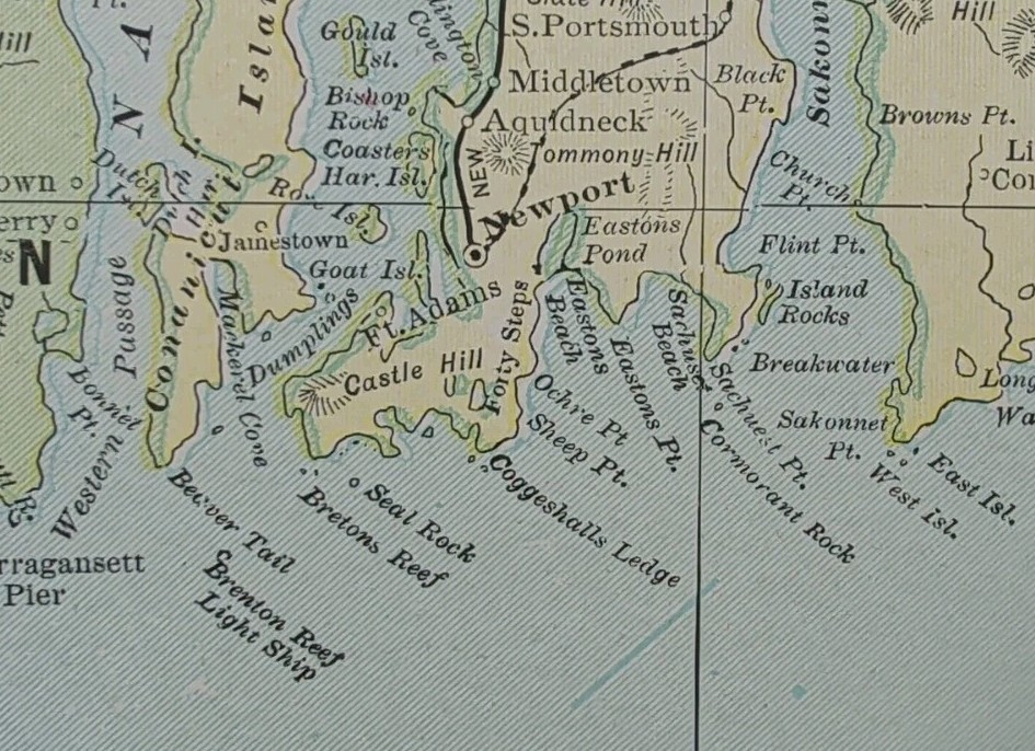 Vintage 1902 RHODE ISLAND Map 11″x14″ ~ Old Antique Original BRISTOL KINGSTON RI