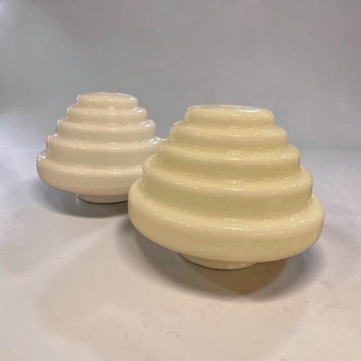 Pair Of Original Art Deco Beehive Glass Light Shades