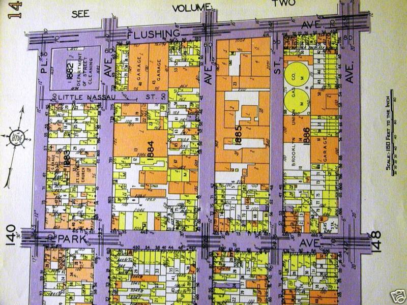 Brooklyn Map 1929 FT GREENE MYRTLE BEDFORD FLUSHING AVE Matted