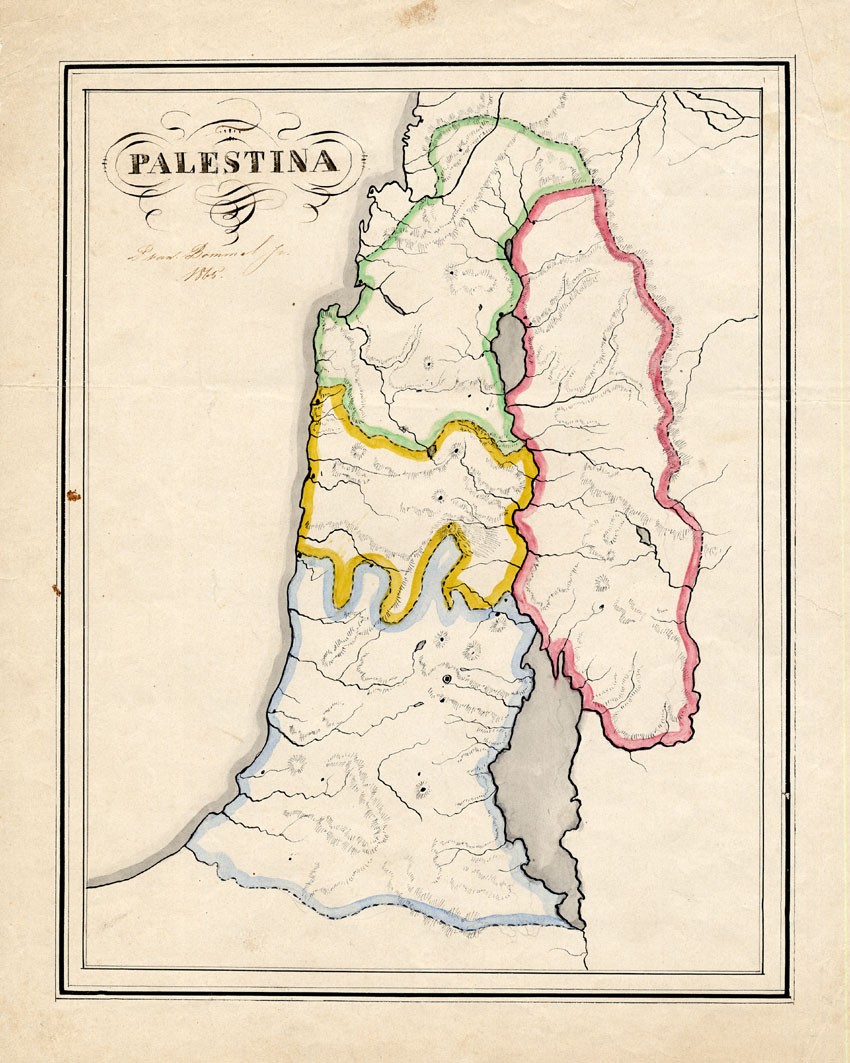Antique Manuscript Map-PALESTINE-ISRAEL-Van Bommel-1865