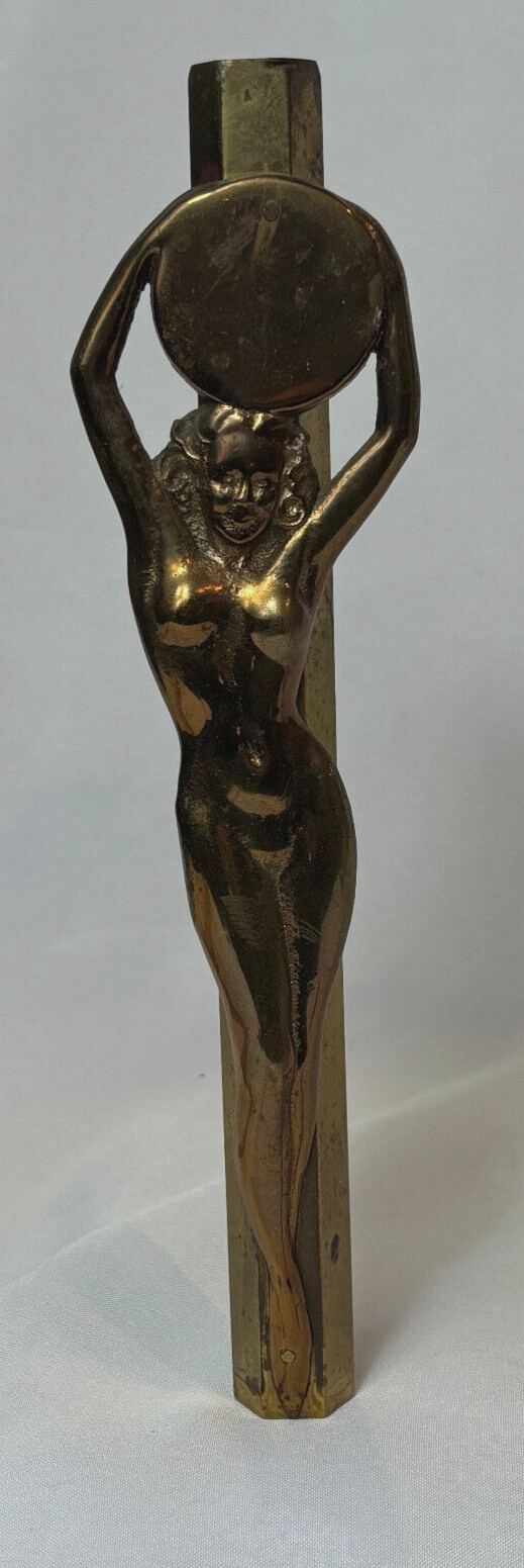 Art Deco Brass Nude Lady Holding Disc Lamp Pipe Tube Salvage Part