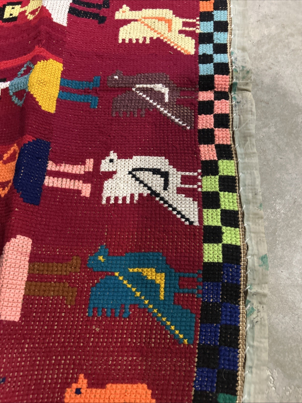 Handwoven Tapestry Folk Art Wall Hanging wool vintage 70s Mid Century COLORFUL