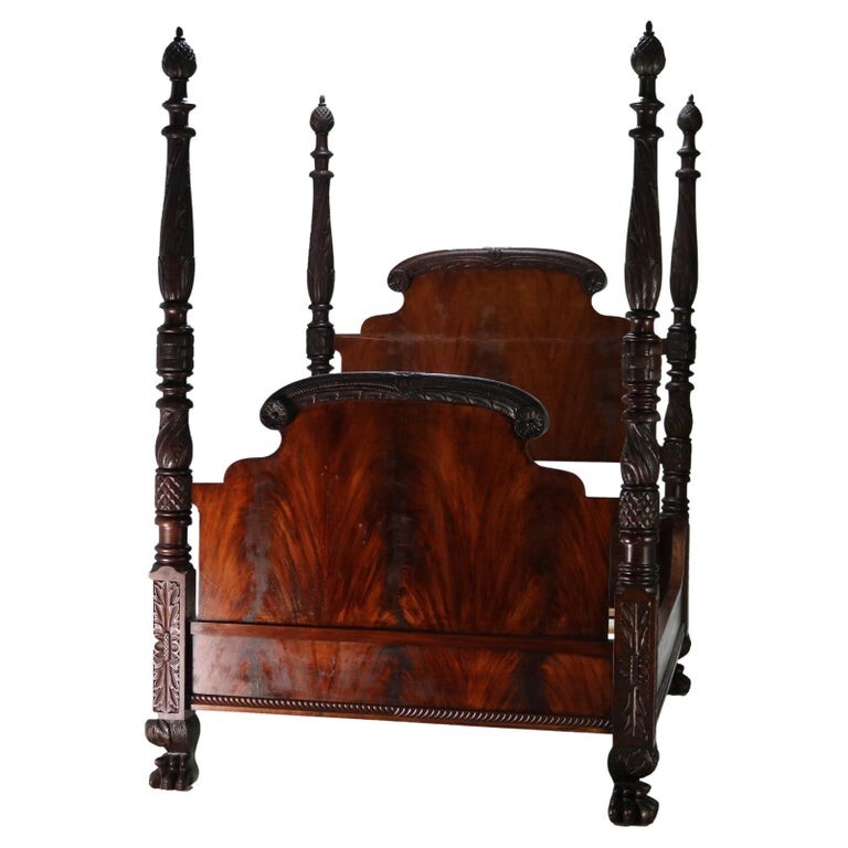 American Empire Neoclassical Carved Flame Mahogany Bed C1840