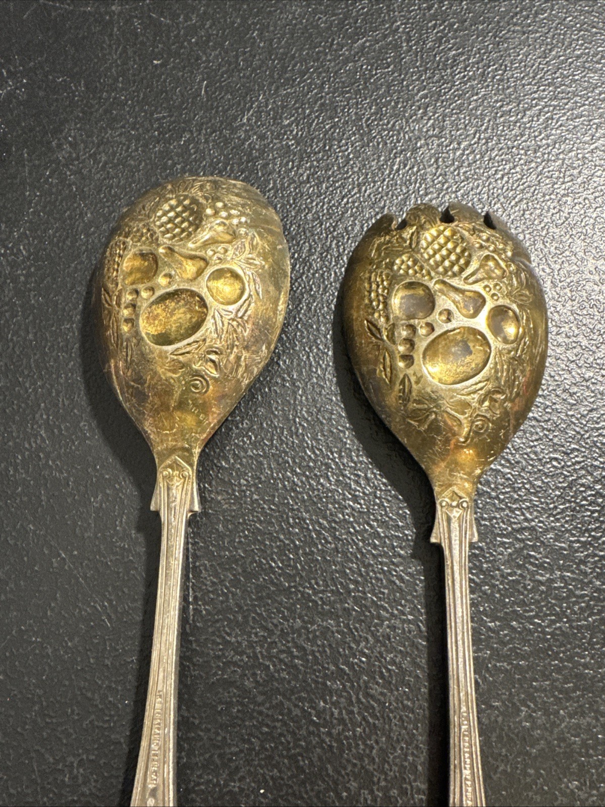 A1 EPNS Sheffield King’s Pattern Serving Spoon & Spork Berry/Fruit, Gold Washed