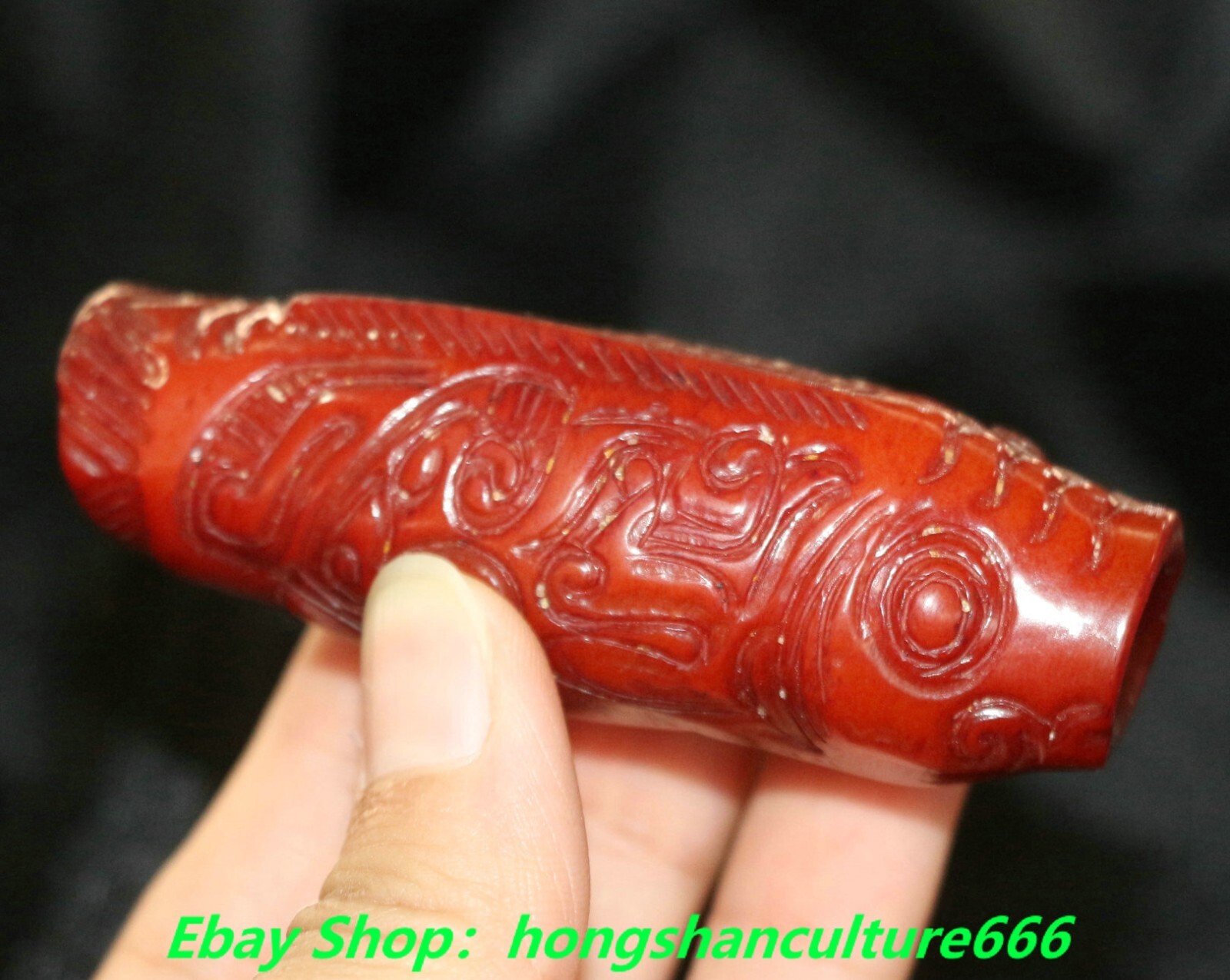 3″Chinese natural hetian red Jade Carved fengshui fish Pipe cong zong pendant