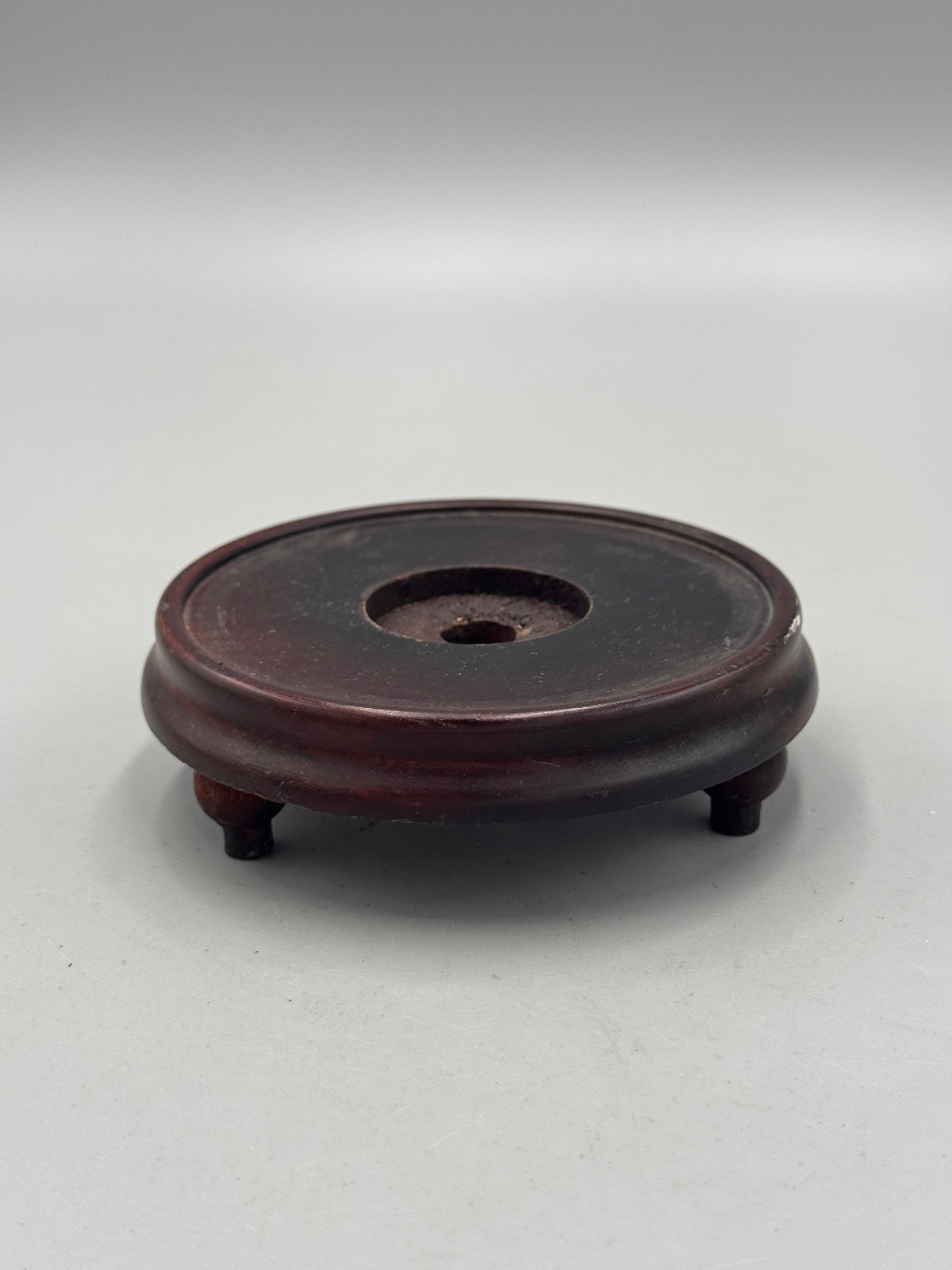 Antique Chinese 20th c. Hardwood Rosewood 3-Footed Circular Wood Stand 3.75”
