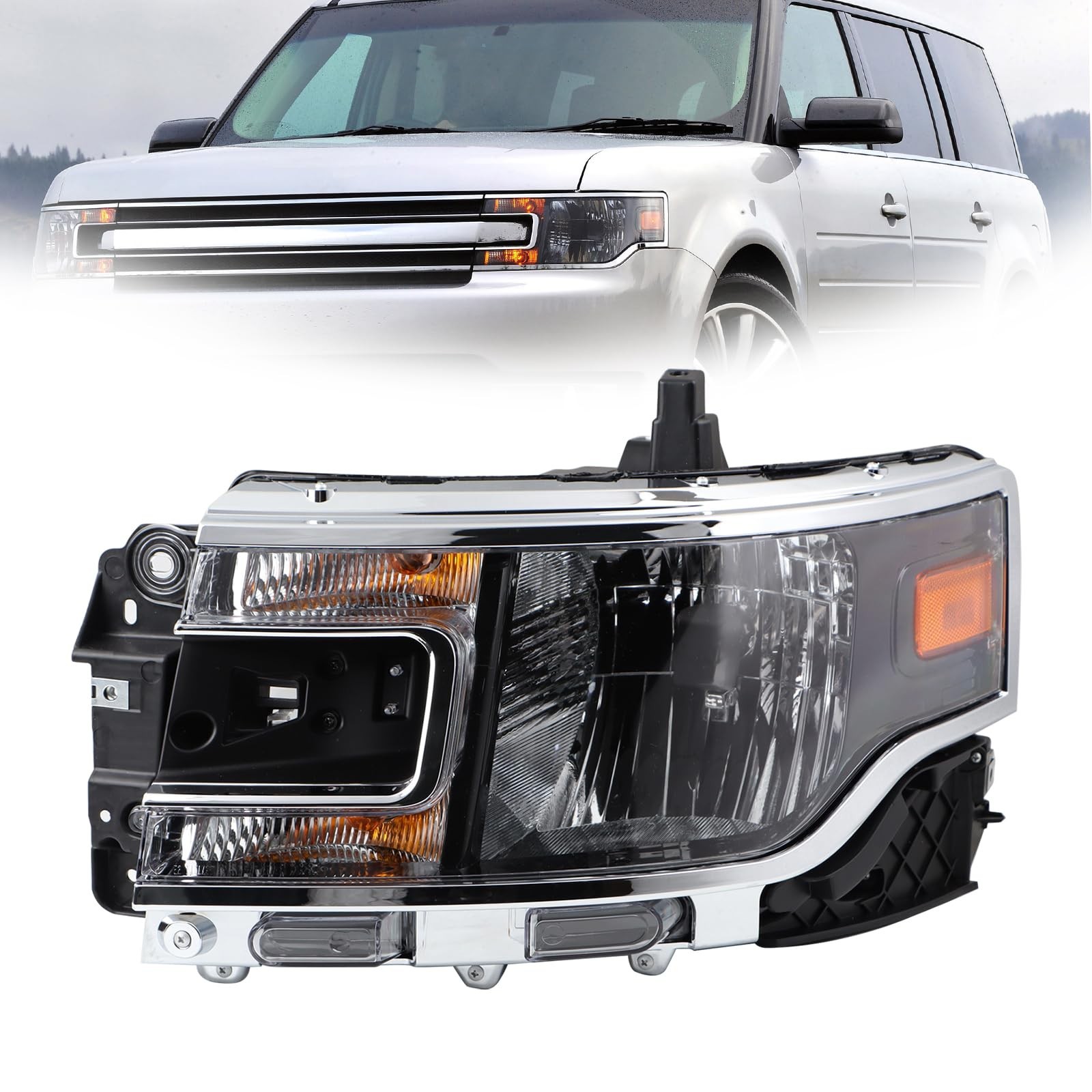 LH Halogen Factory Style Headlight Assembly Compatible with 2013-2019 Ford Fl…