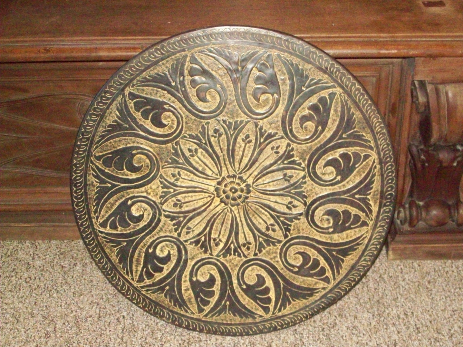Large 22″ Ornate Copper Wall Decor Plaque~ Nice Vintage Display Piece !