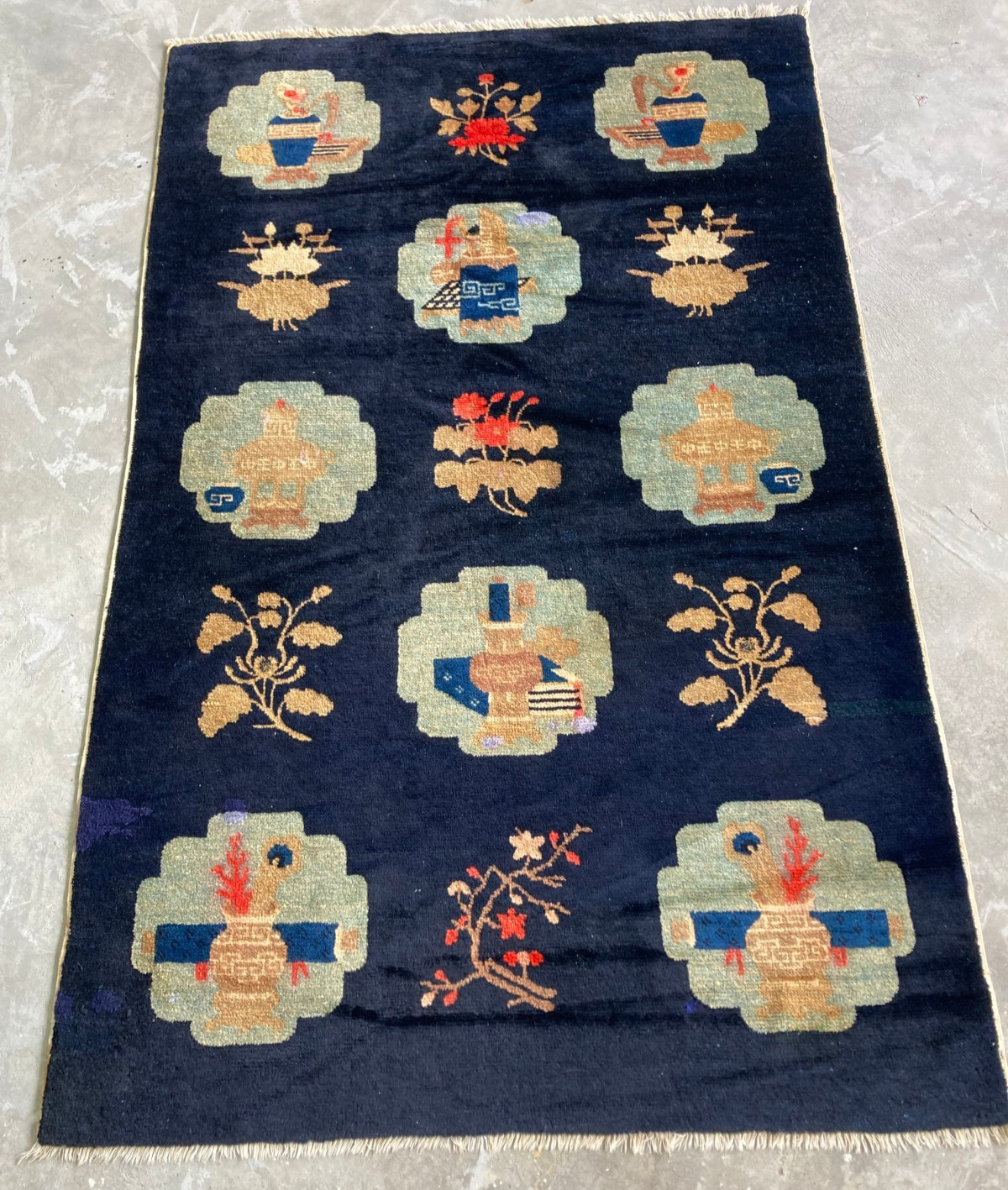 Vintage Chinese Peking Handmade Floral Multicolor Wool Rug Carpet 162×100 cm