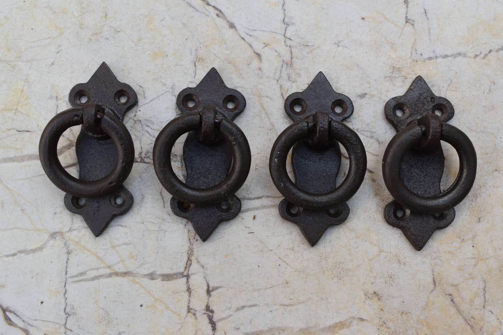 Vintage Handmade Cast Iron Door Gate Handle Pull Knobs Knocker 4 Pcs