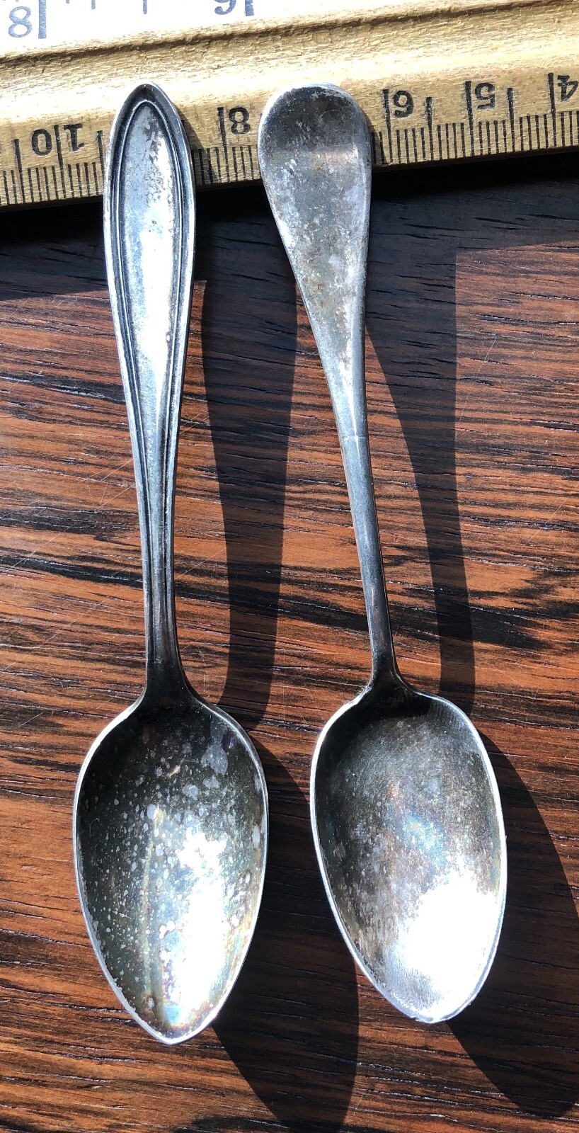 2 demitasse espresso coffee tea spoon, AMERICAN, Oneida Par Plate,Rogers A1, VTG