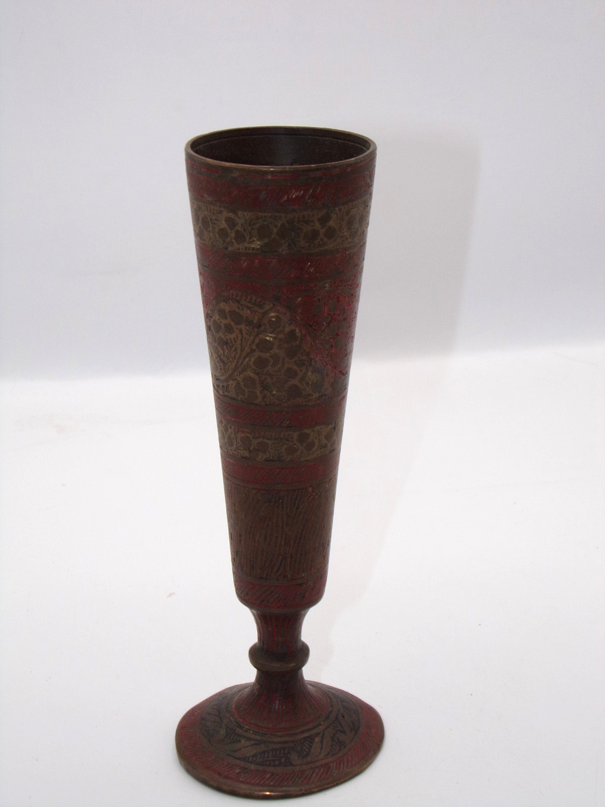 Vintage India Brass Hand Chased & Bud Vase red gold