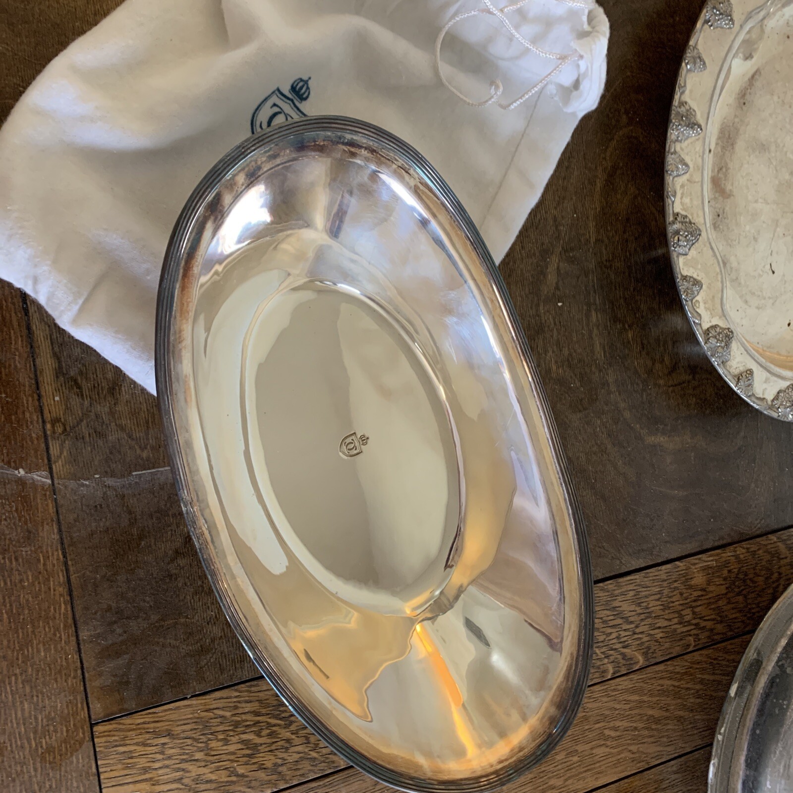 12.75 inch oval Charter Club open dish,/bowl in original flannel sack, we have 2