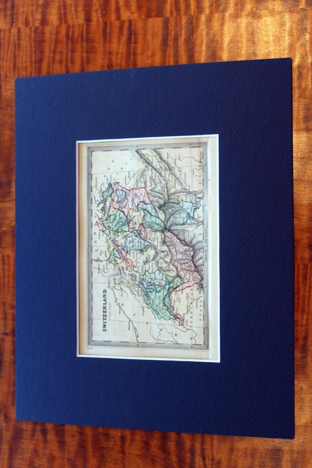 1835 STARLING BEAUTIFUL ANTIQUE ATLAS MAP OF SWITZERLAND-HANDCOLORED-MATTED