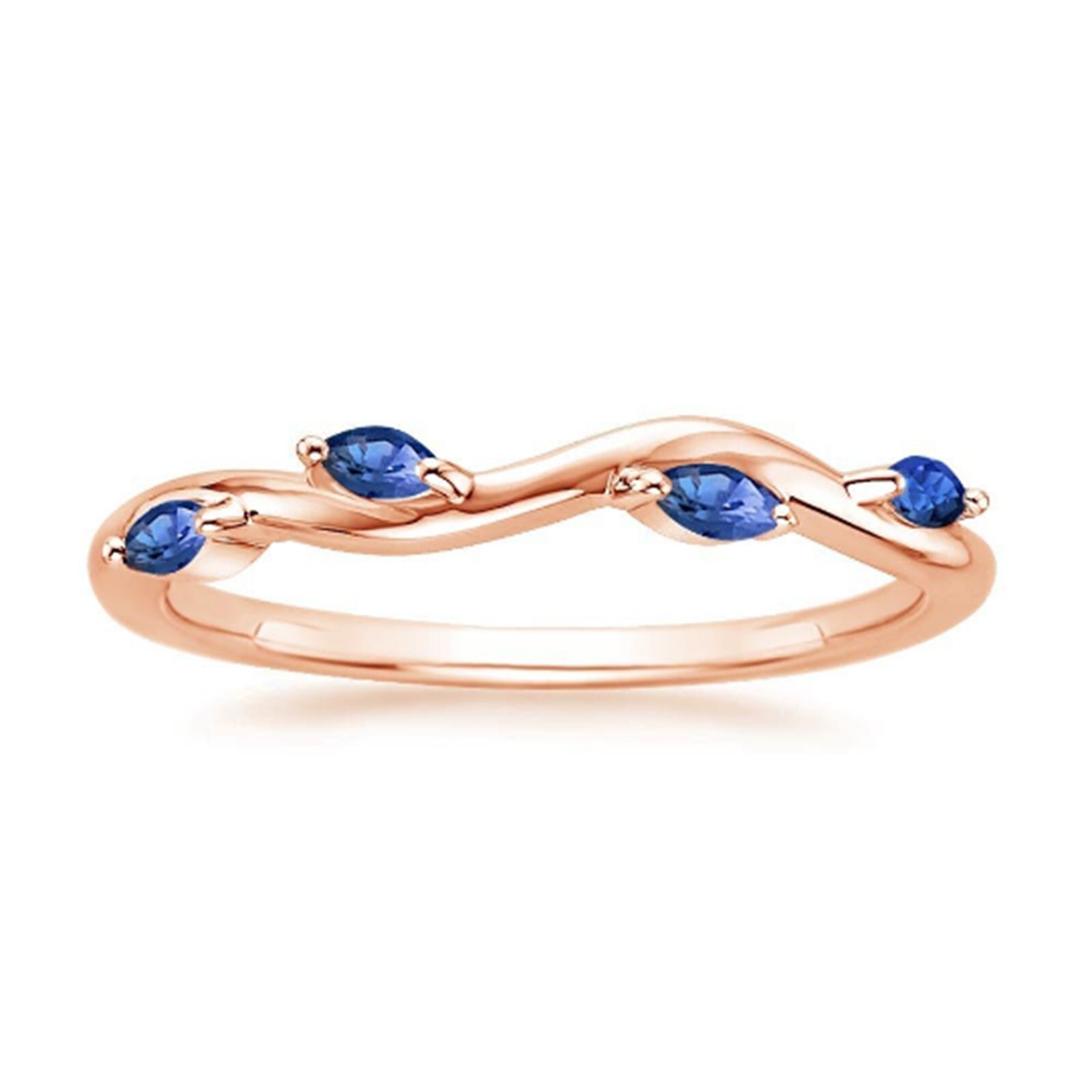 0.24 Ct Marquise Natural Sapphire Diamond Engagement Ring 14K Rose Gold Size 7