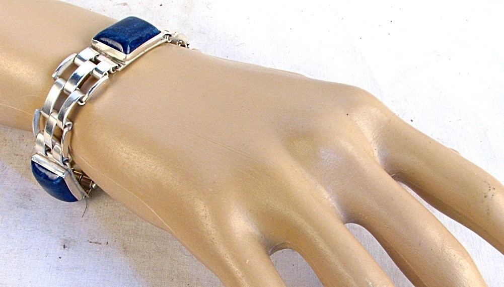 ANTIQUE WMF IKORA BRACELET SILVER & LAPIS c.1930