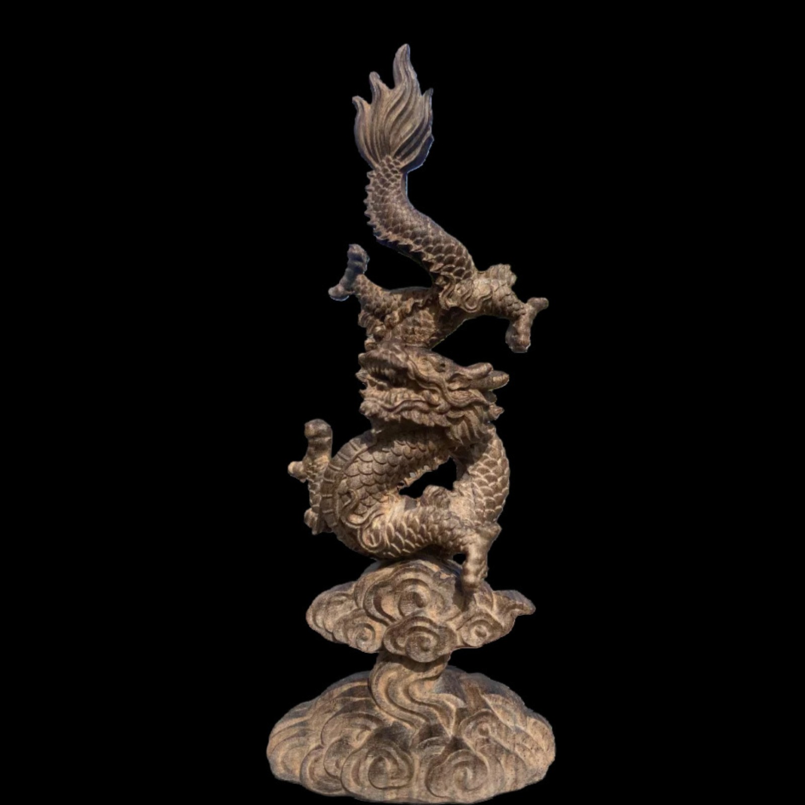 Hand Carved Wooden Soaring Dragon Feng Shui 20.5cm 8.1in Lucky Ornament