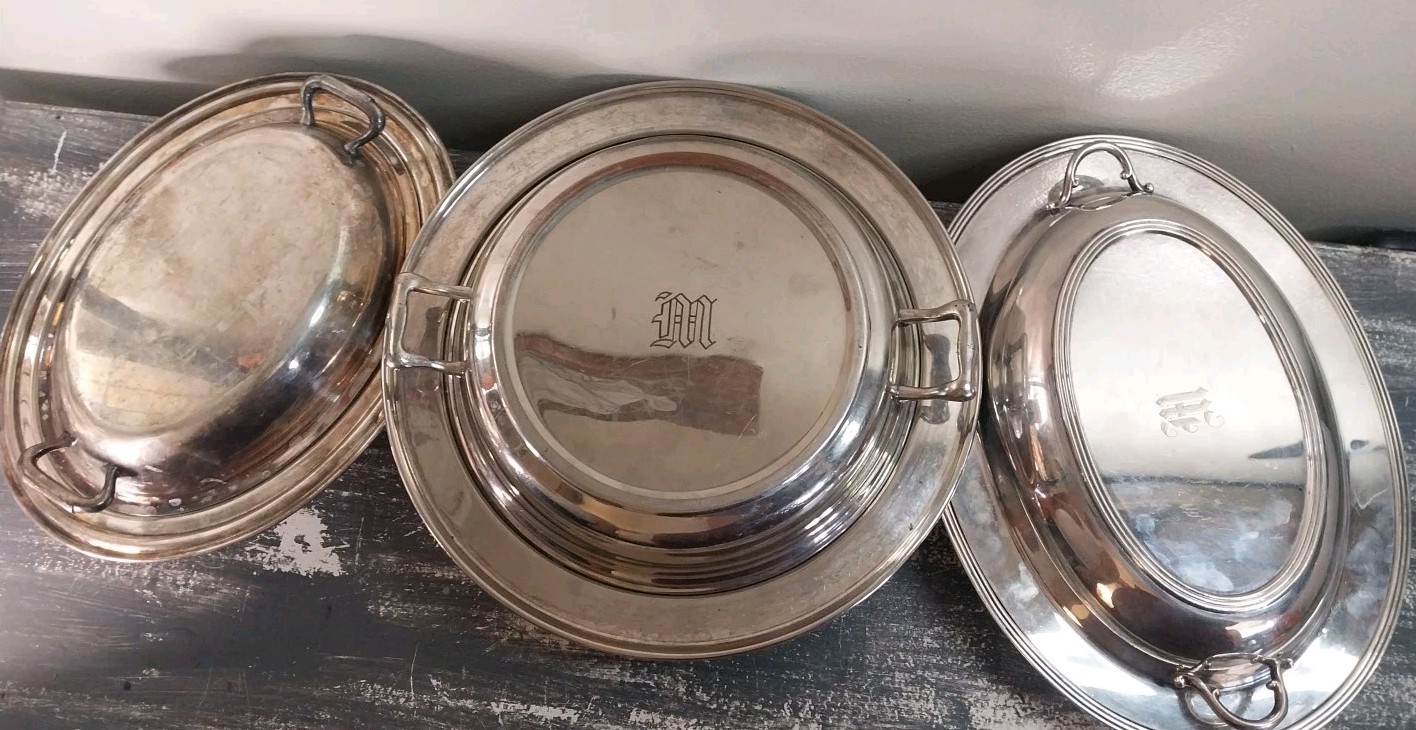 Antique/vintage Serving Trays W Lids Lot. Silverplate 3 Count Lot.