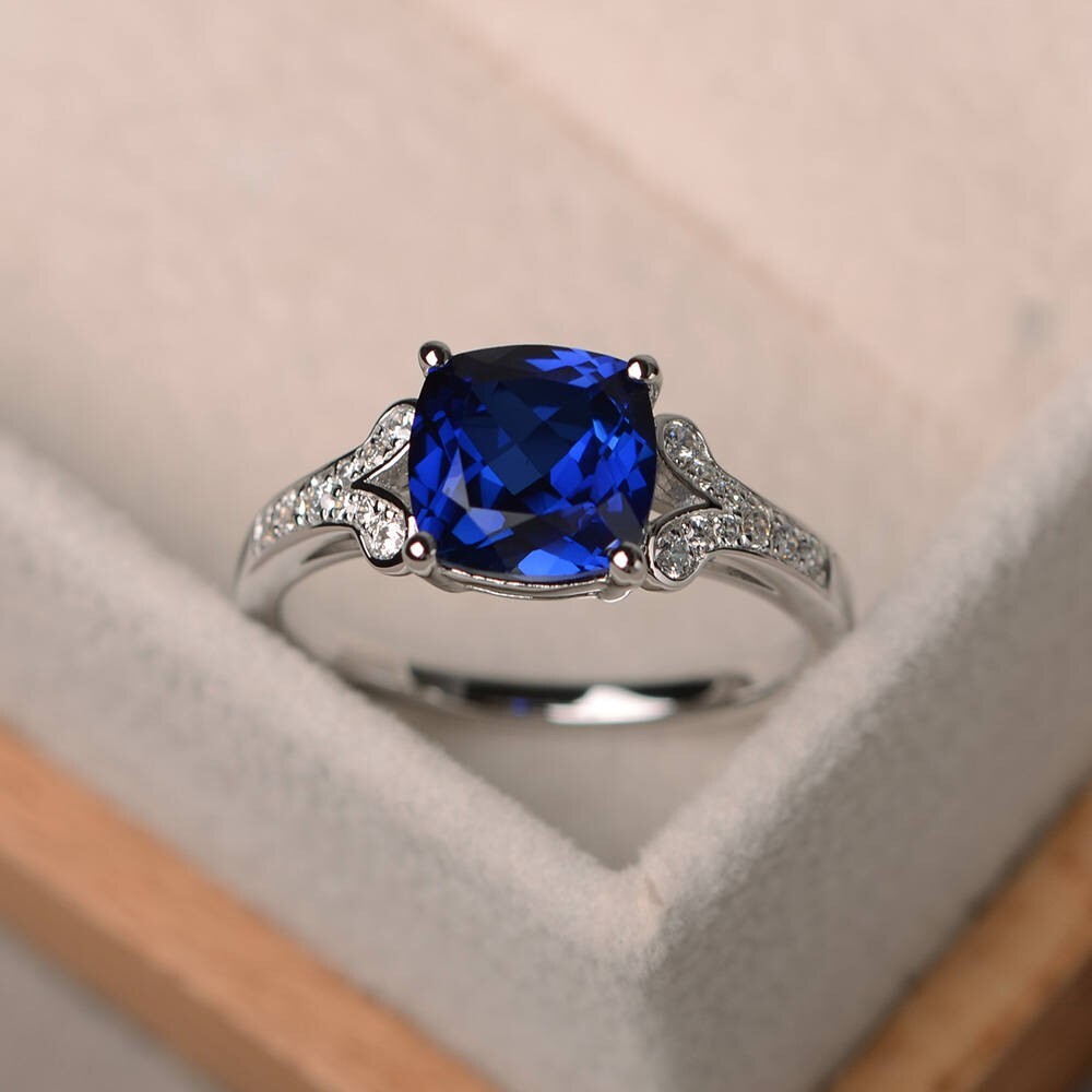 2.95 Ct Natural Sapphire Diamond Engagement Ring 14K Solid White Gold Size 6