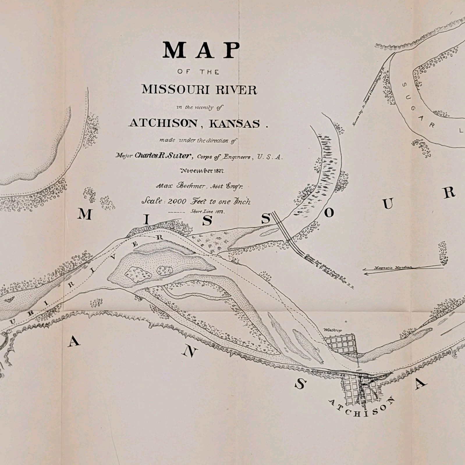1878 ATCHISON KANSAS Map MISSOURI RIVER Original Charles Suter Survey