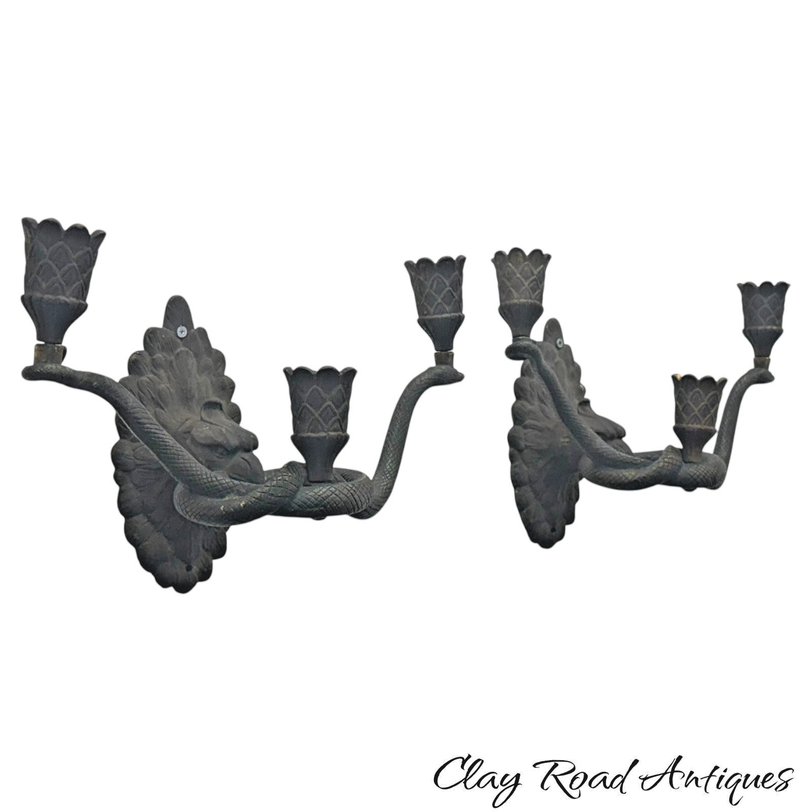 Antique Victorian sconces pair bronze eagle holding serpant snake Neoclassical