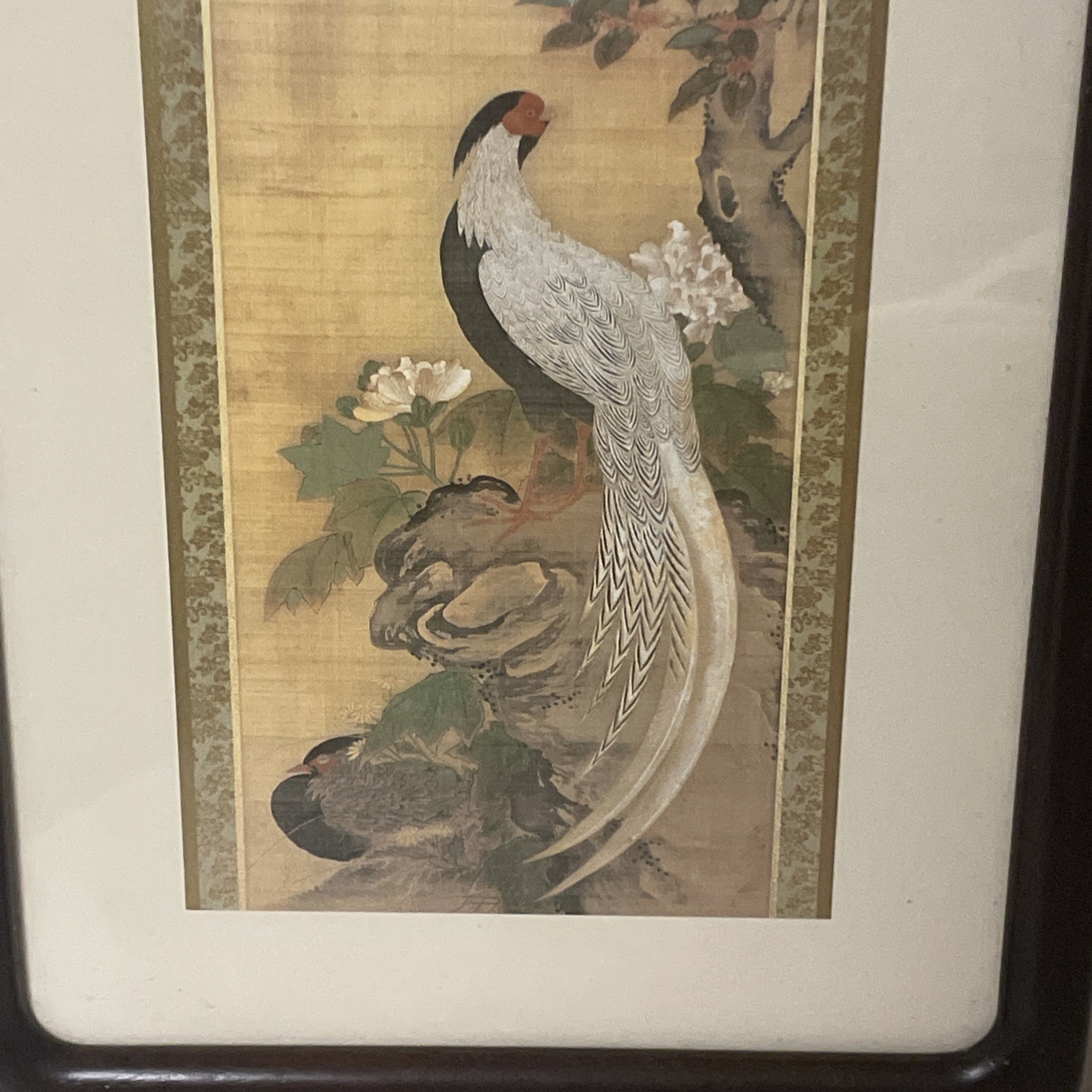 Japanese Woodblock Bird Print “White Peacock Keinen Kacho ? 11” X9”” Framed