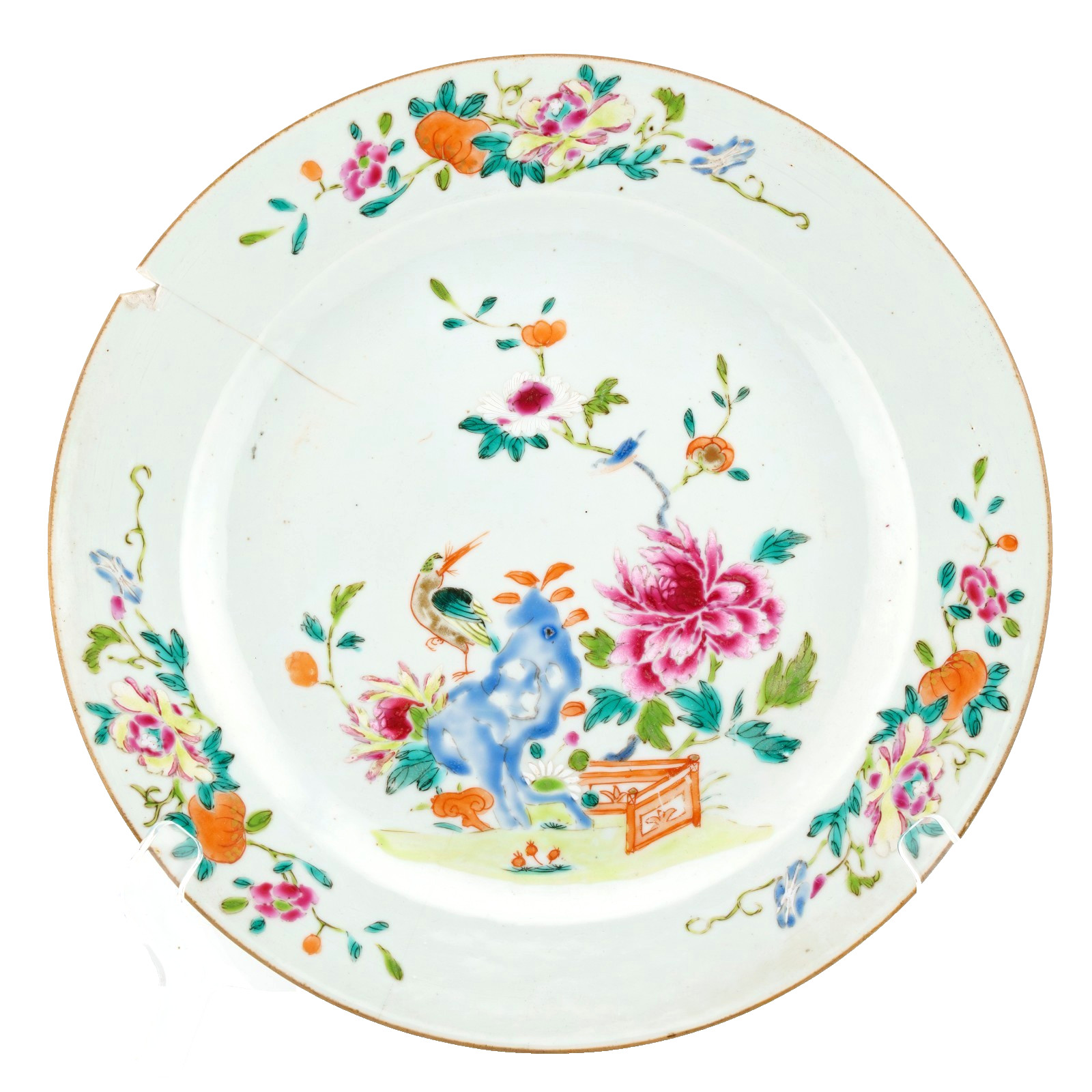 Chinese Kingfisher Bird Qianlong Porcelain Plate Gilt Famille Rose Qing 18C