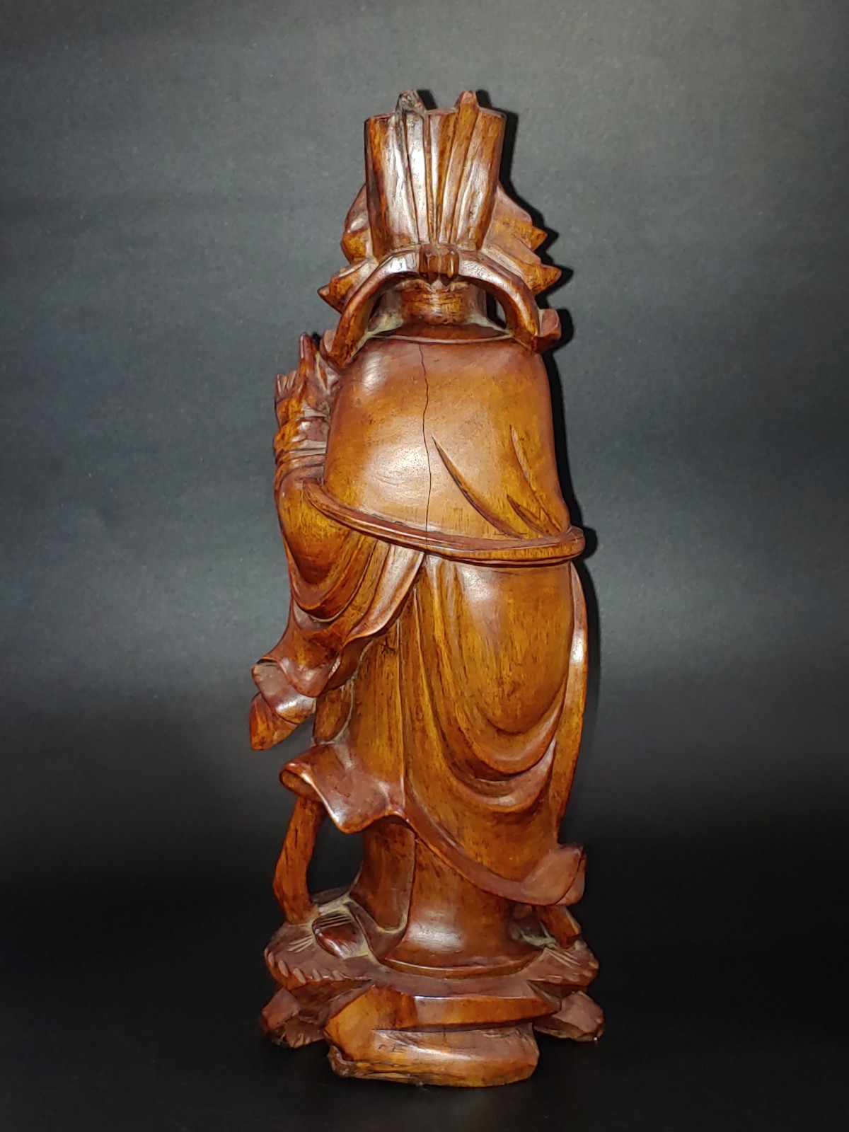 花梨红木雕挂漆文曲星像 Antique Chinese Lacquer Rosewood Hongmu Carving Wenquxing Figurine