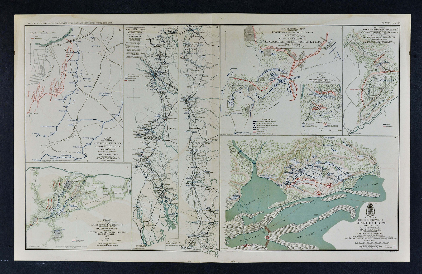 Civil War Map Spanish Fort Mobile Battle of Bentonville Petersburg Pea Ridge AR