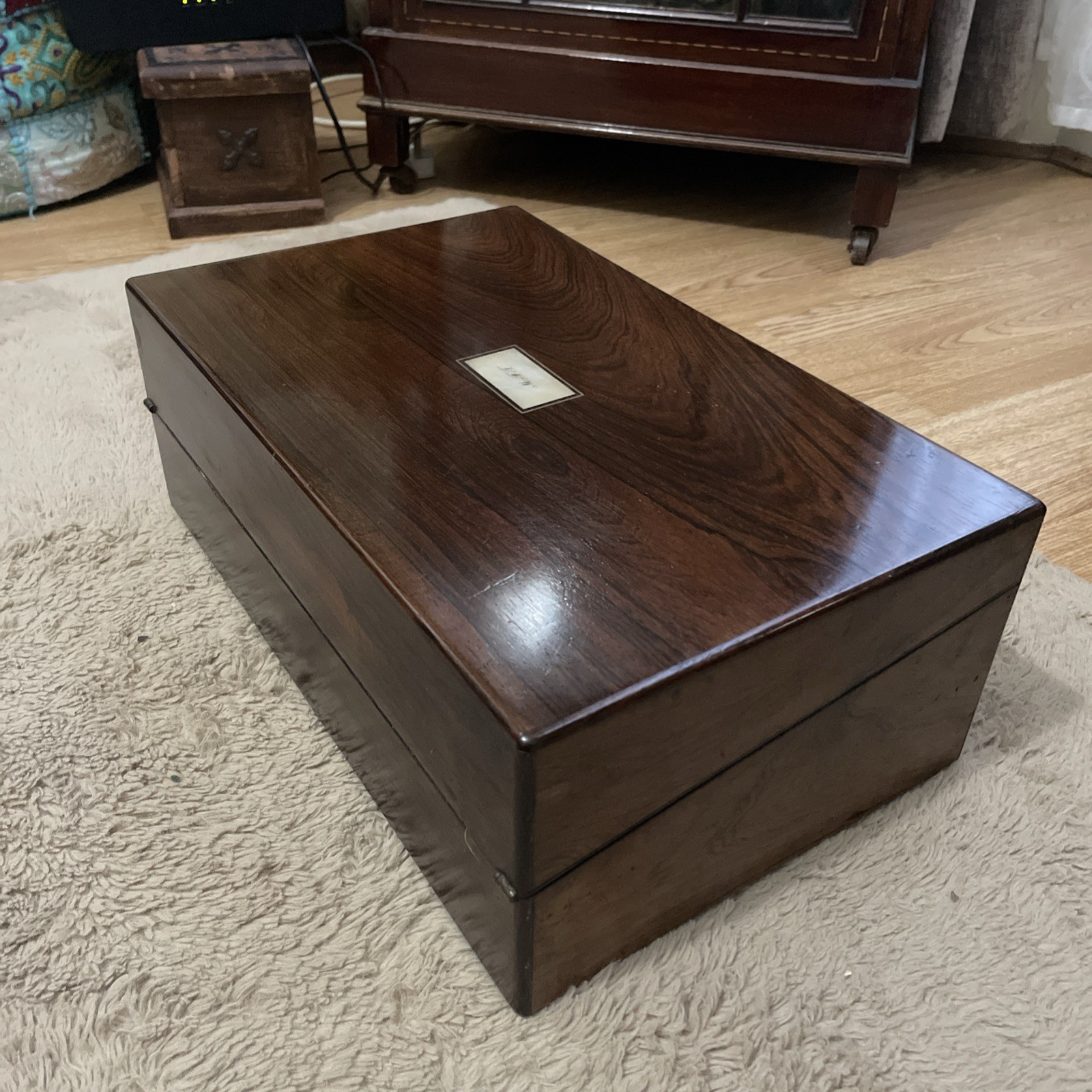 Antique Victorian Solid walnut wood Writing Slope – mother of pearl Inlay