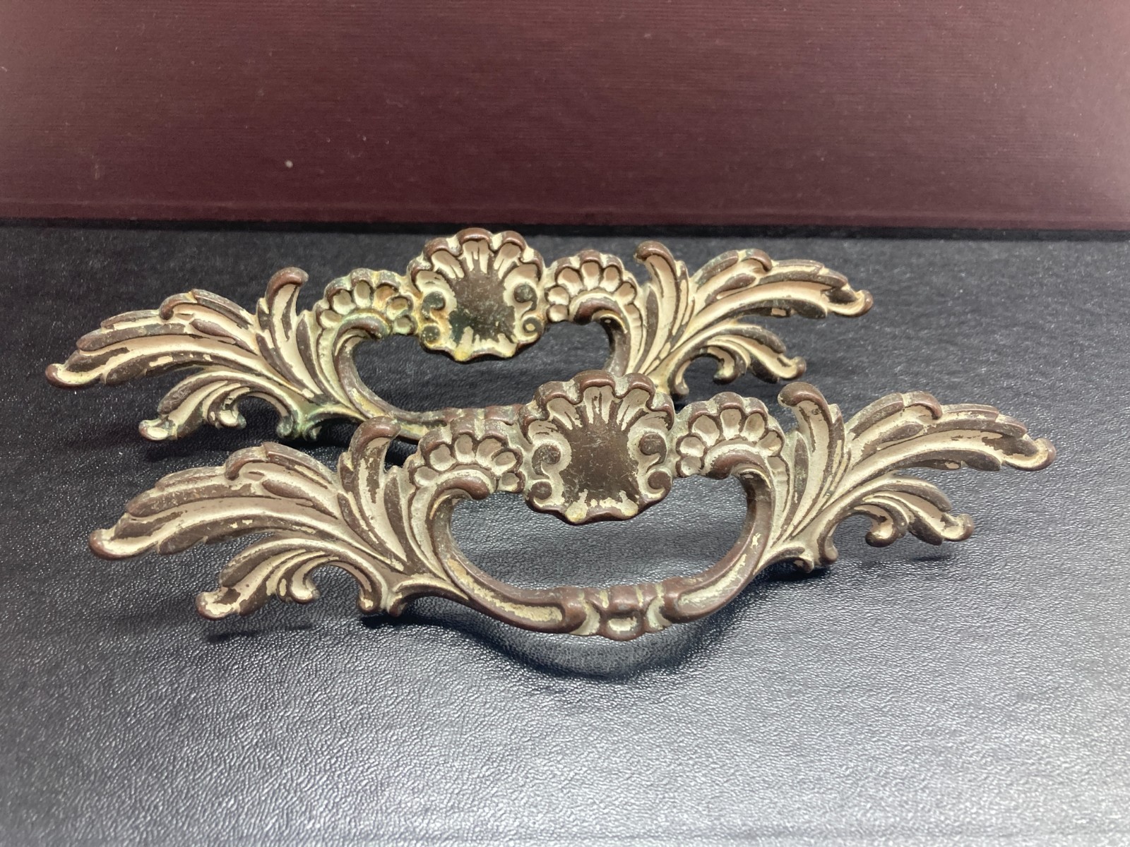 VTG Ornate Drawer Pull French Provincial White Gold tone Lot of 2