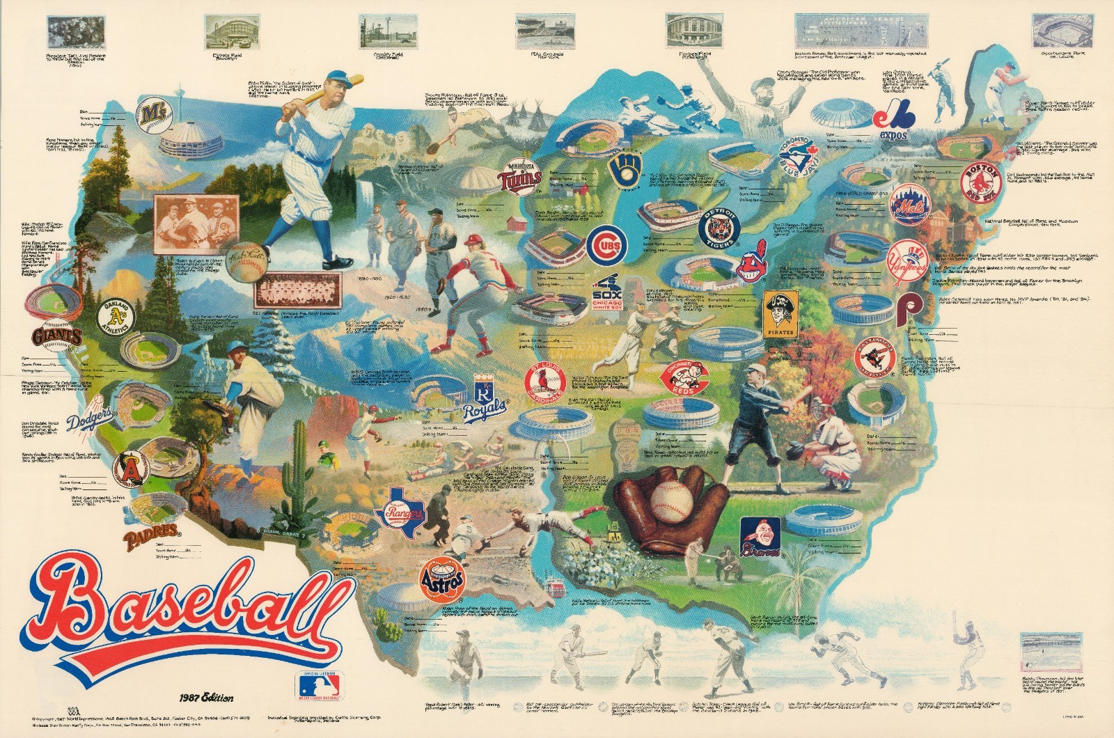 1987 World Impressions Baseball Map of the United States – Team Logos, Stadiums